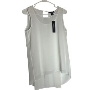 Kenneth Cole New York The Veronica Blouse White Sheer Sleeveless Overlay Size XS